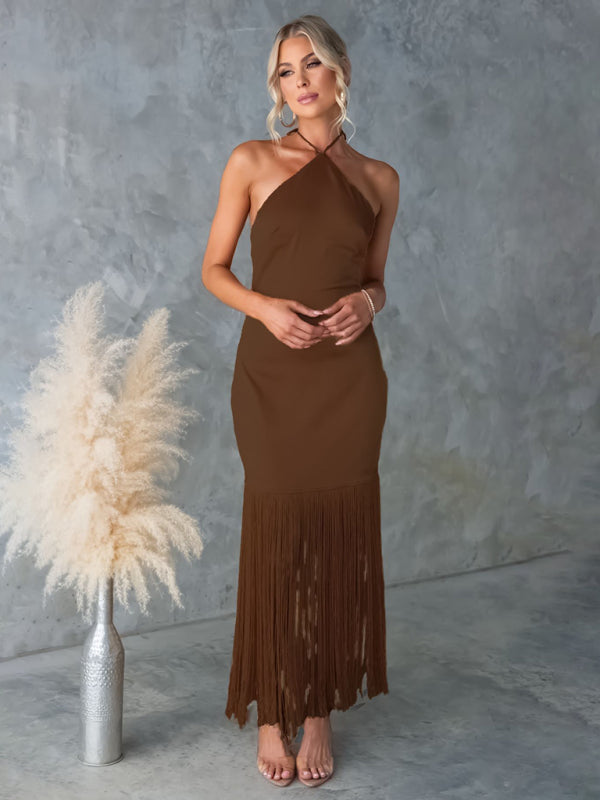 Solid Color Off-the-shoulder Tassel Bodycon Dress