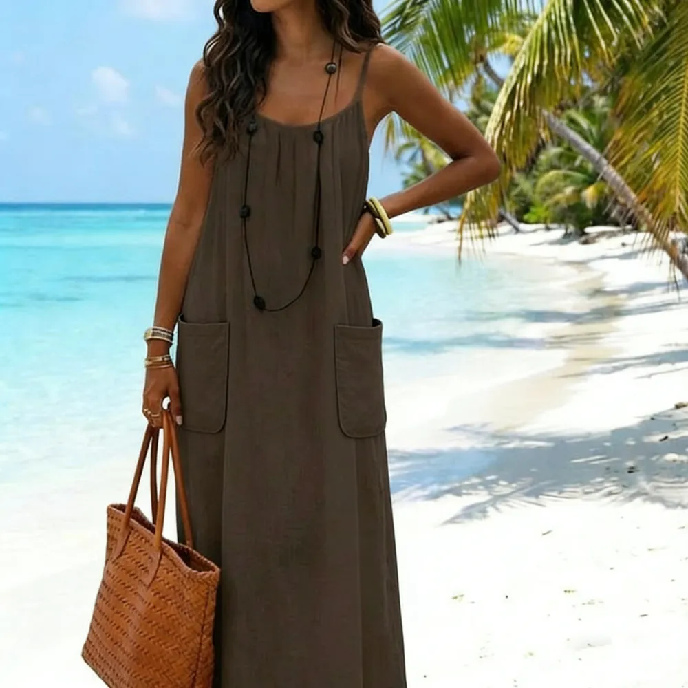 Women's Solid Color Backless Cami Dress