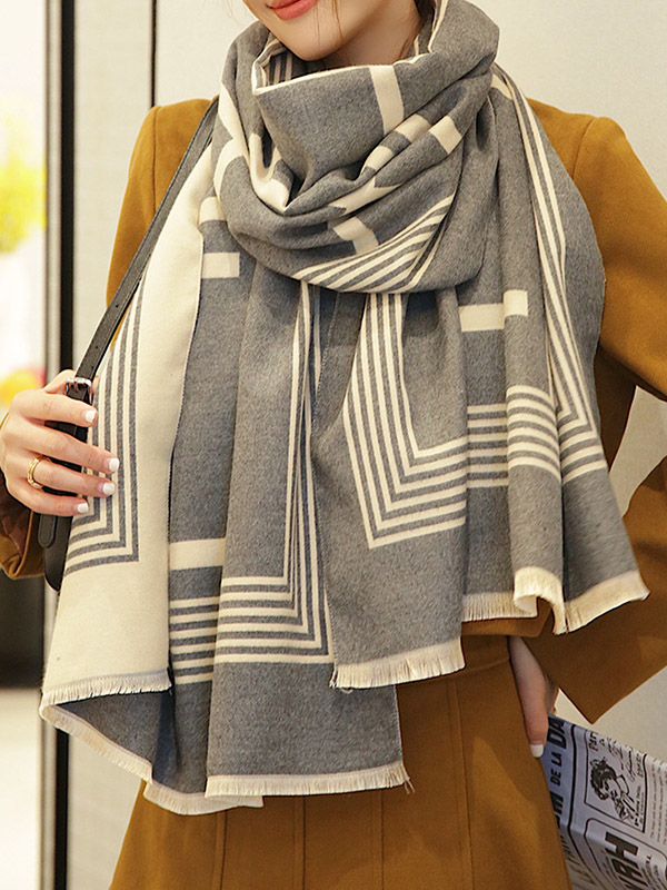 Vintage Keep Warm Striped Tasseled Shawl&Scarf