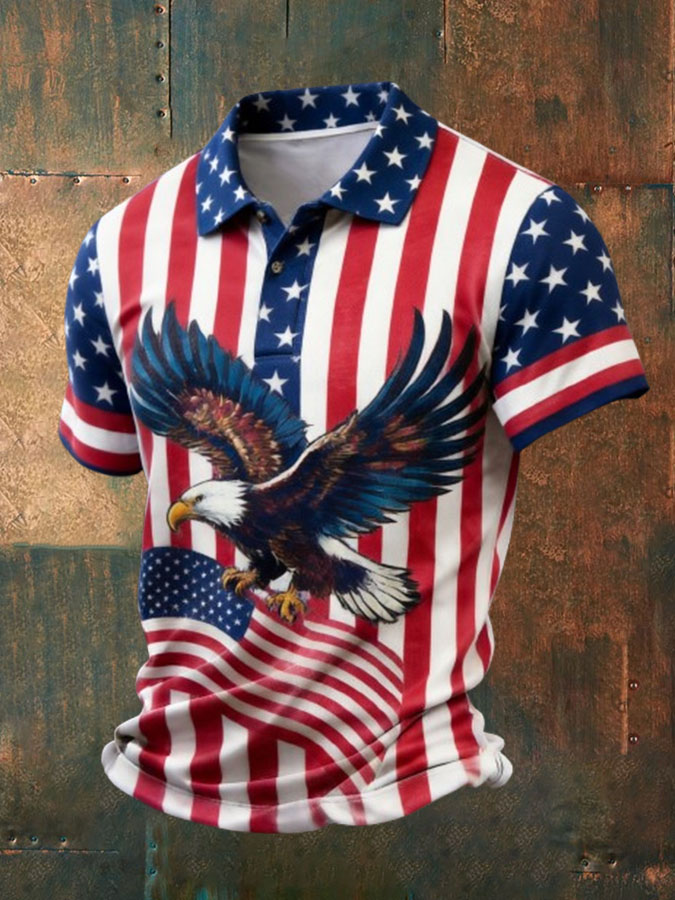Unisex American Flag Printed Casual Polo Shirt