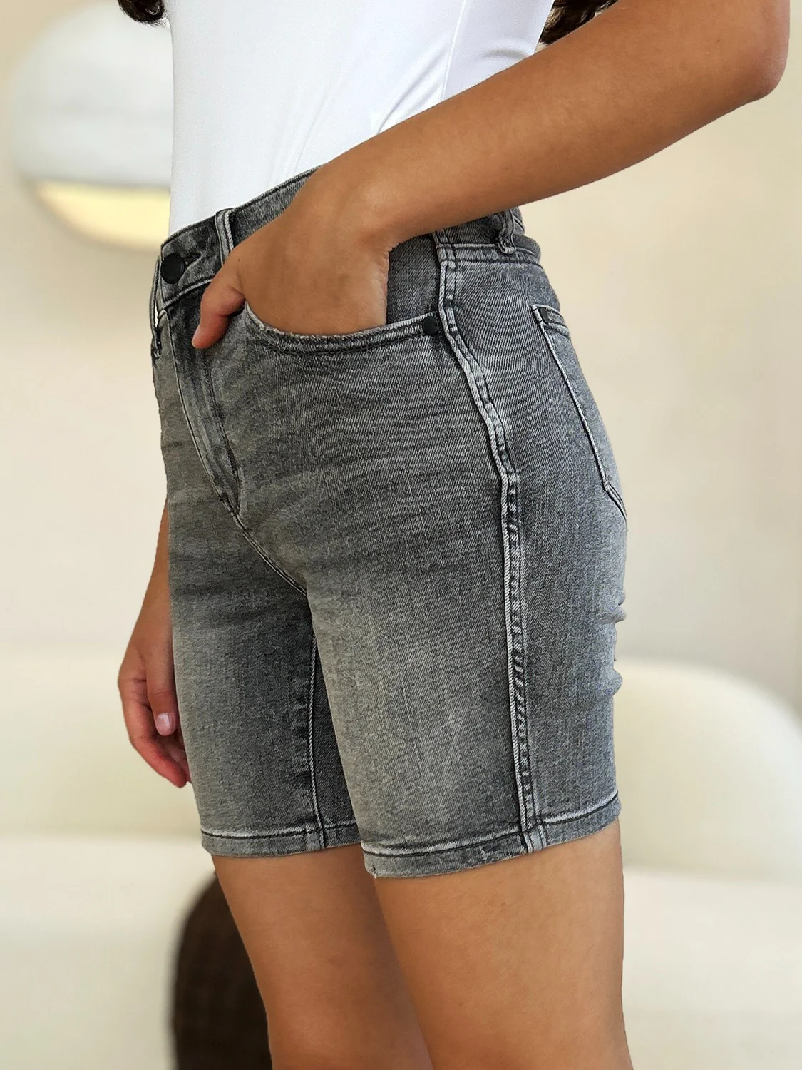 Melody High Waist Washed Denim Shorts