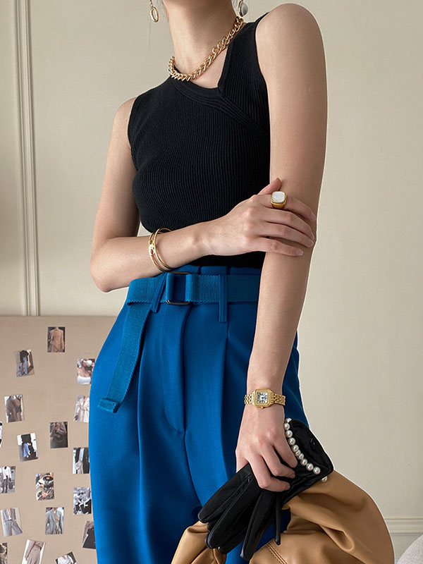 Asymmetric Solid Color Sleeveless V-Neck Vest Top