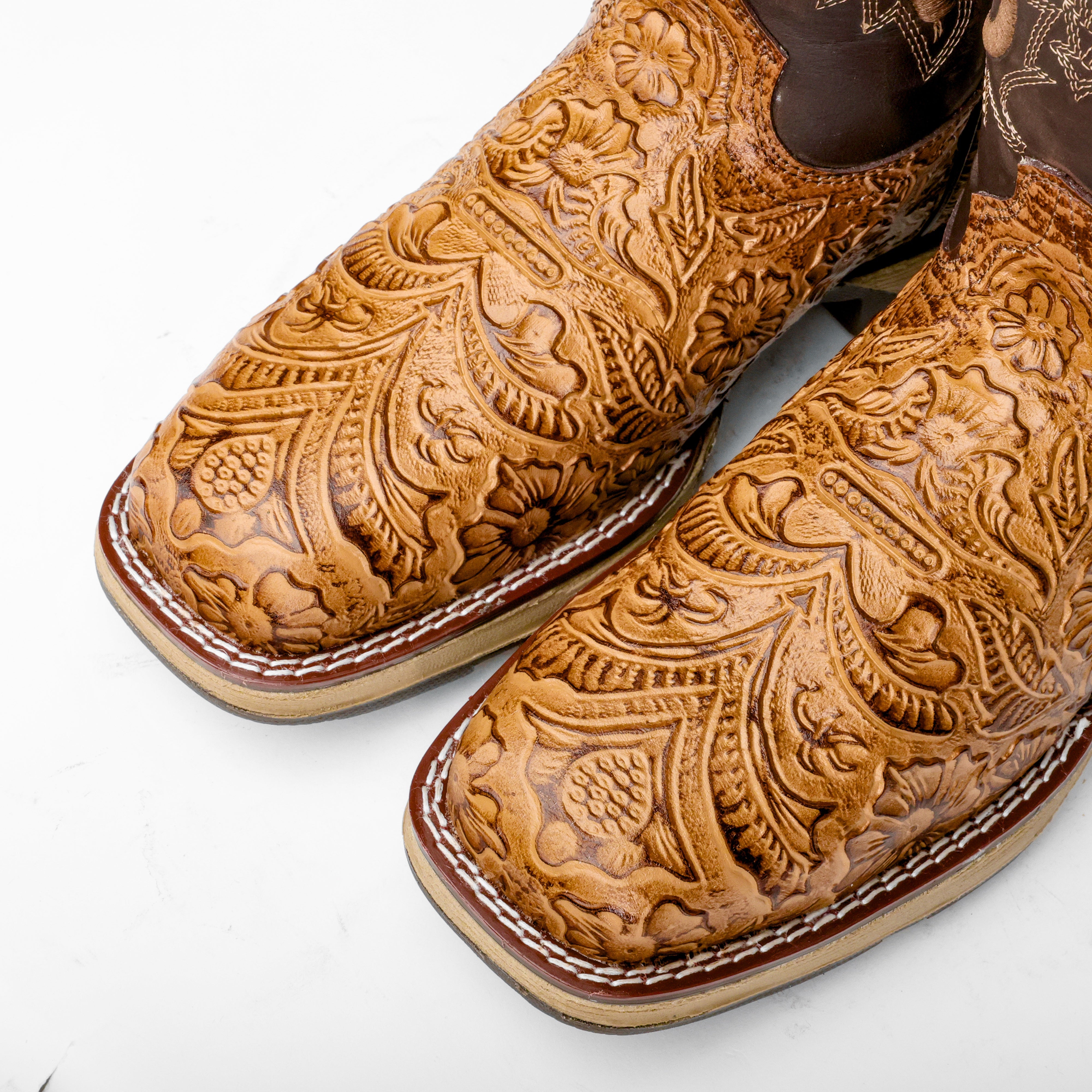 Honey Hand-Tooled Leather Boots With 3D Lightweight Sole - Composite Toe