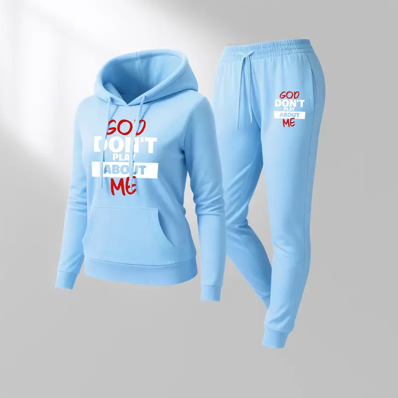 Women's GOD DON'T PLAY ABOUT ME Graphic Print Hoodie, Casual Sportswear, Long-Sleeved Hooded Jacket, Suitable for Autumn and Winter, Everyday Wear, Indoor and Outdoor Sportswear Set SpringStatements