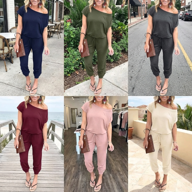 🌟 Women's Plus Size Off-Shoulder Jumpsuit - Comfortable & Stylish Casual Romper