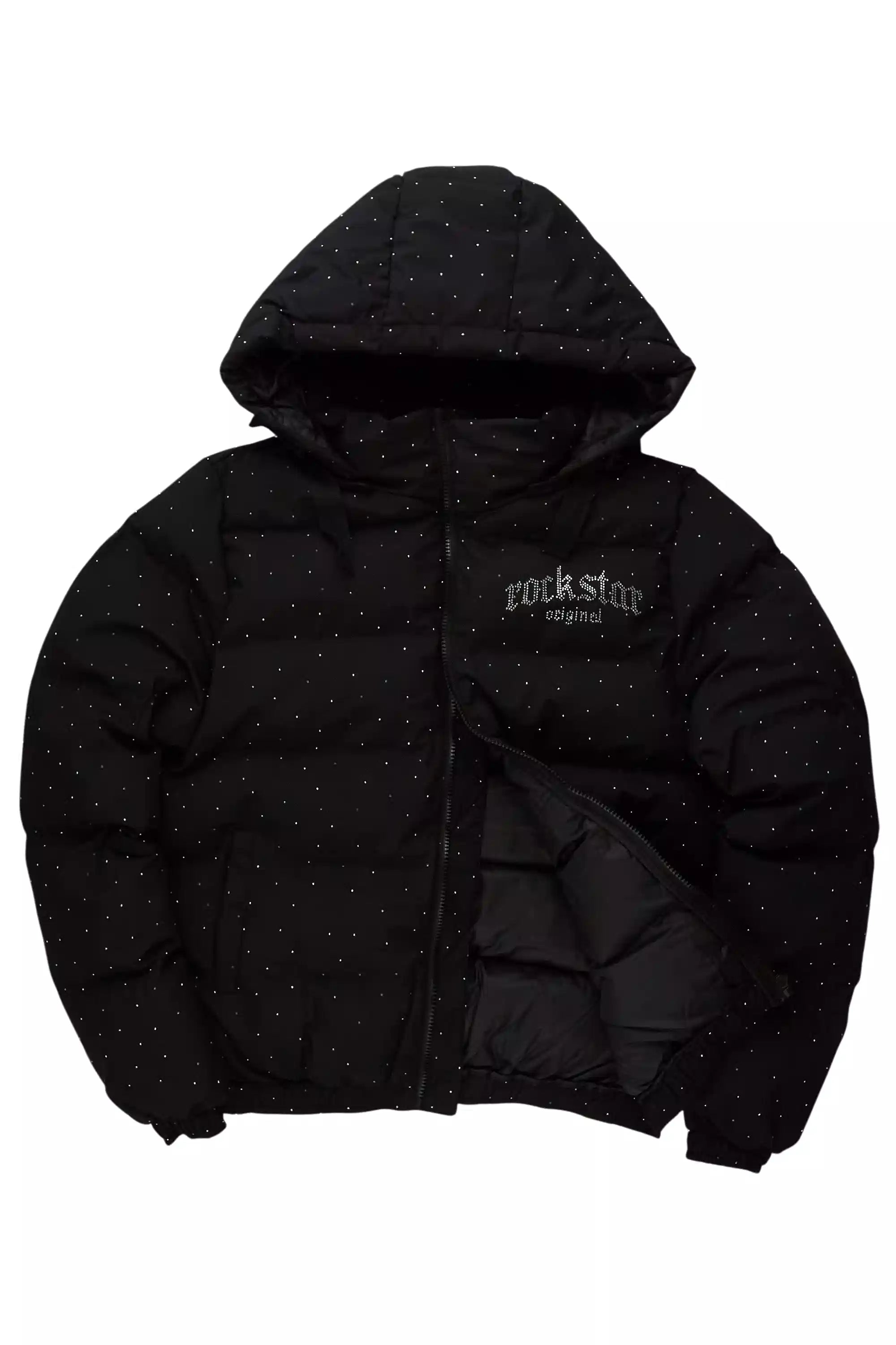 Onellia Black Rhinestone Puffer Jacket