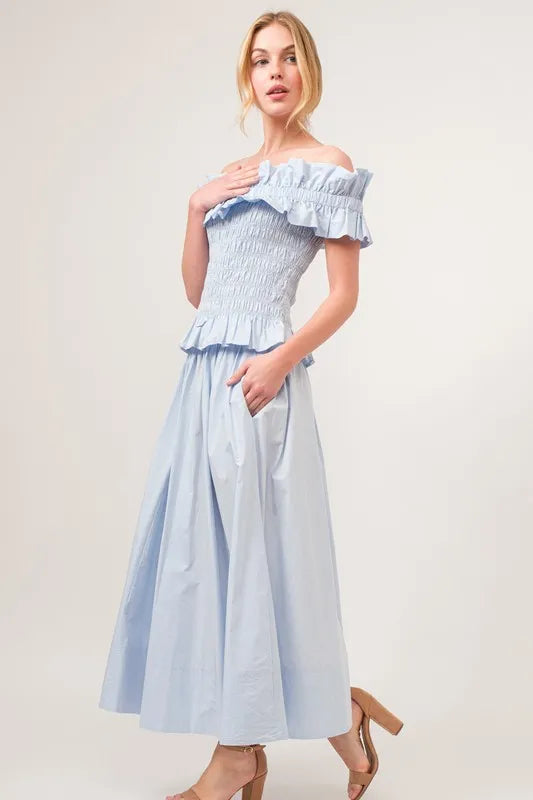 A-line Flowing Elastic Back Midi Skirt