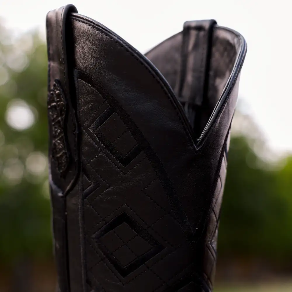 Black Caiman Hornback Leather Boots - Square Toe
