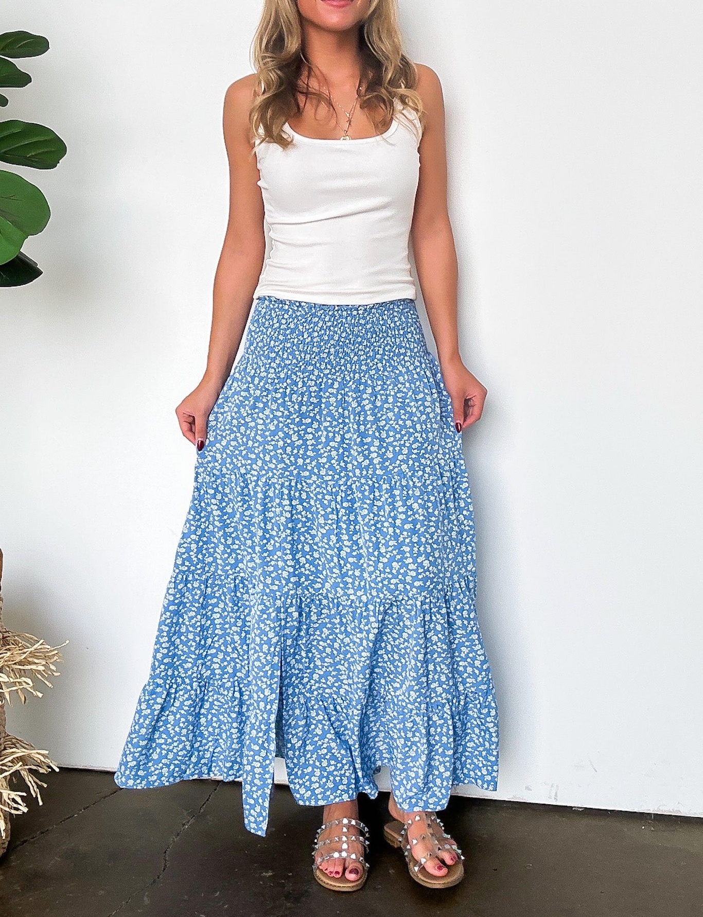 Floral Smocked Midi Skirt