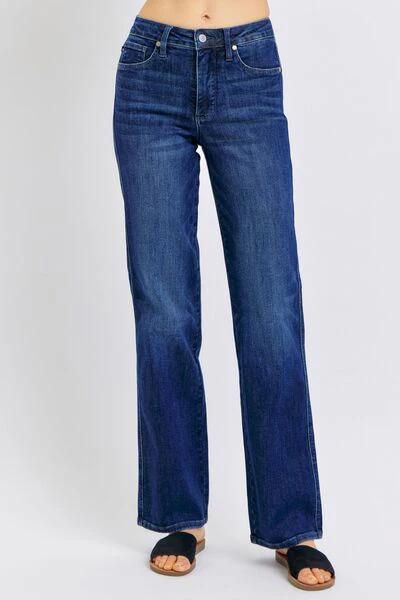 Blue Full Size Tummy Control Straight Jeans Plus Size