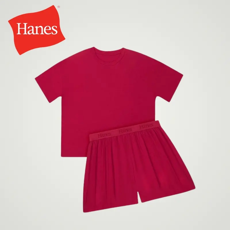 Hanes Originals 2 Piece Lounge Set Comfywear Supersoft Boxy T-shirt & Sleep Shorts Loungewear Women's Comfortable Fit Soft Stretch Fabric Breathable Hla202