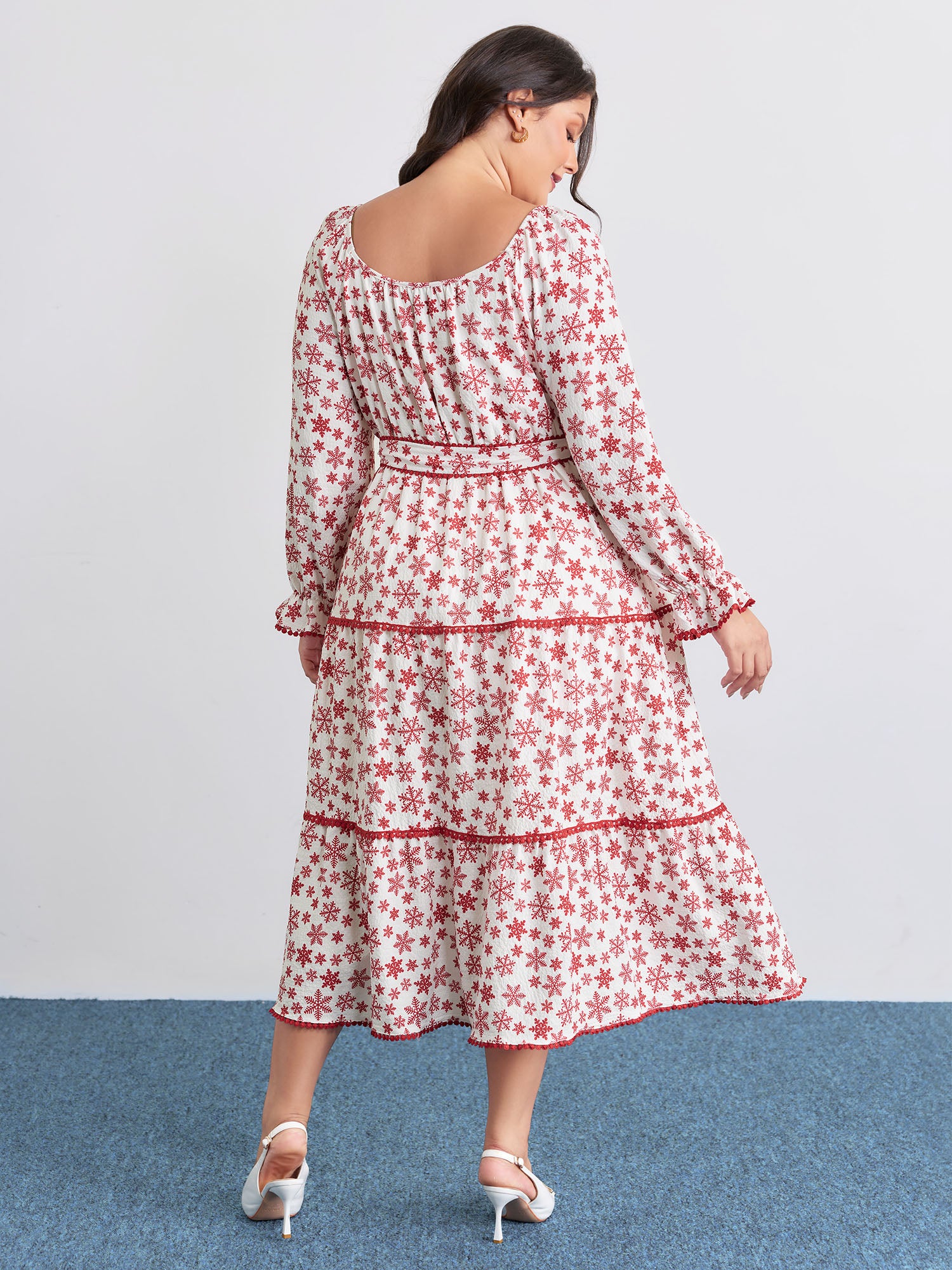 Boho Print Contrast Waist-Tie Maxi Dress