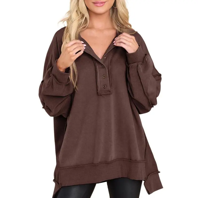 Women's Oversized Button Henley Sweatshirts