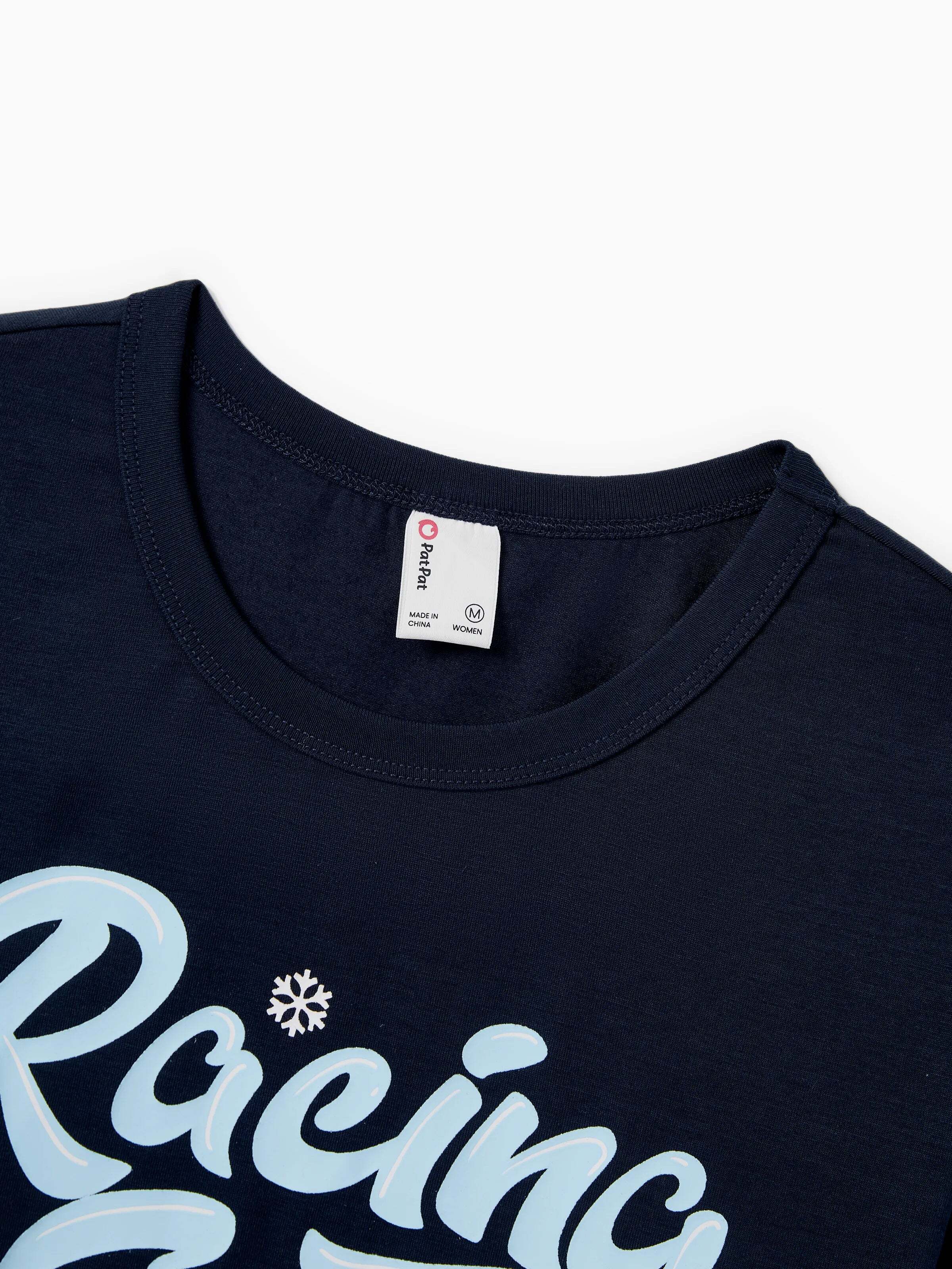 Christmas Matching Family Pajamas Set Sled Dogs Print PJS with Christmas Socks Blue