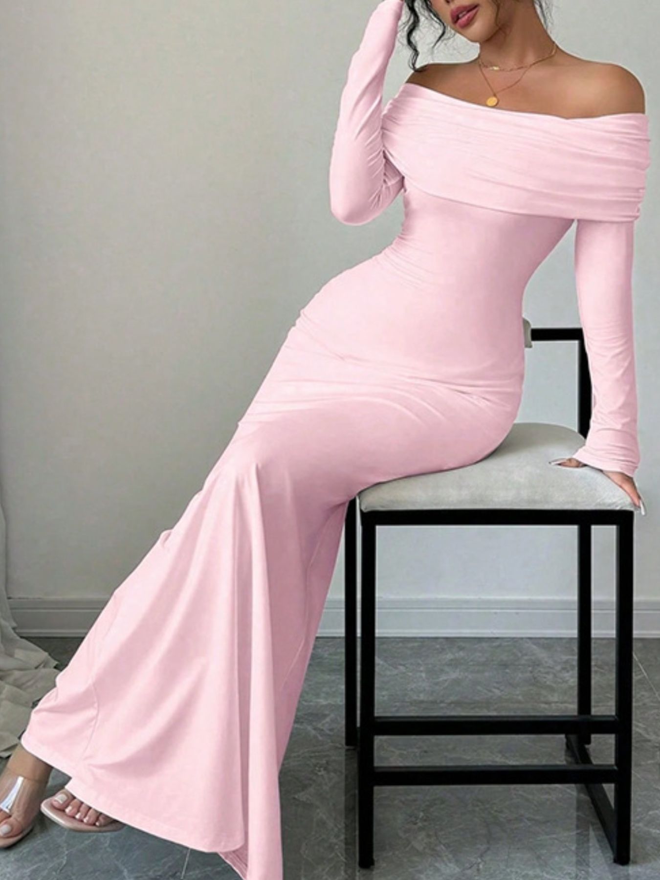 Off-Shoulder Long Sleeve Bodycon Maxi Dress