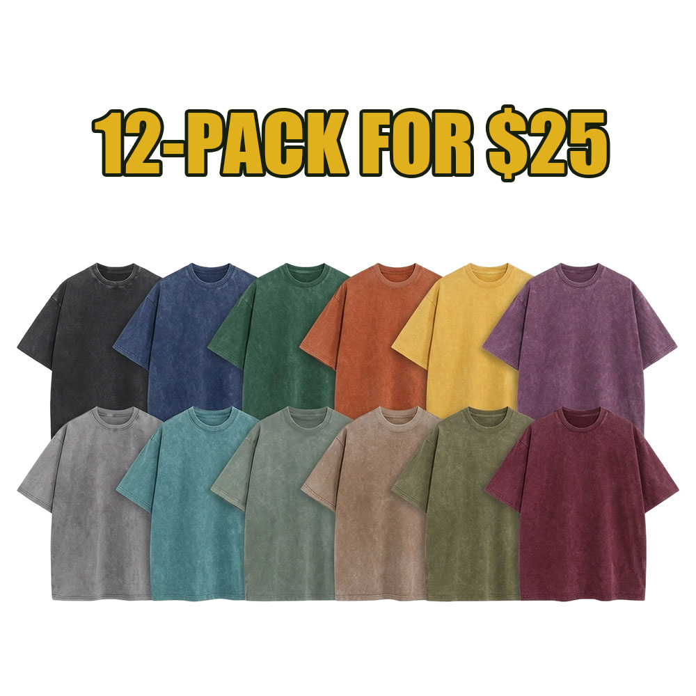 8-Pack Vintage Oversized Tees – Heavyweight Cotton Acid Wash Streetwear Set