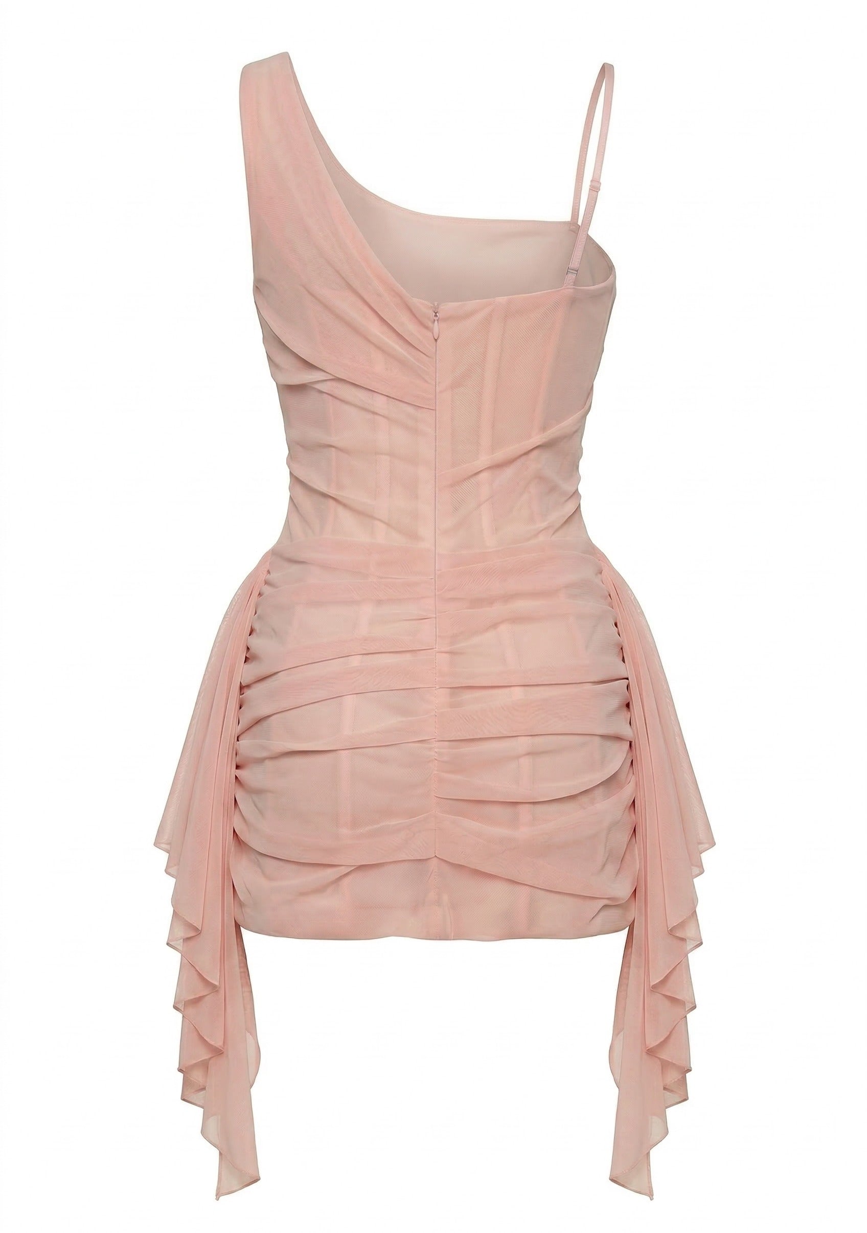 Misty Rose Fitted Mini Dress With Draping