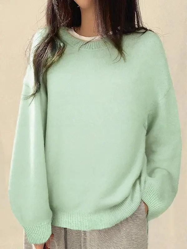 Women's Drop Shoulder Split Hem Sweater