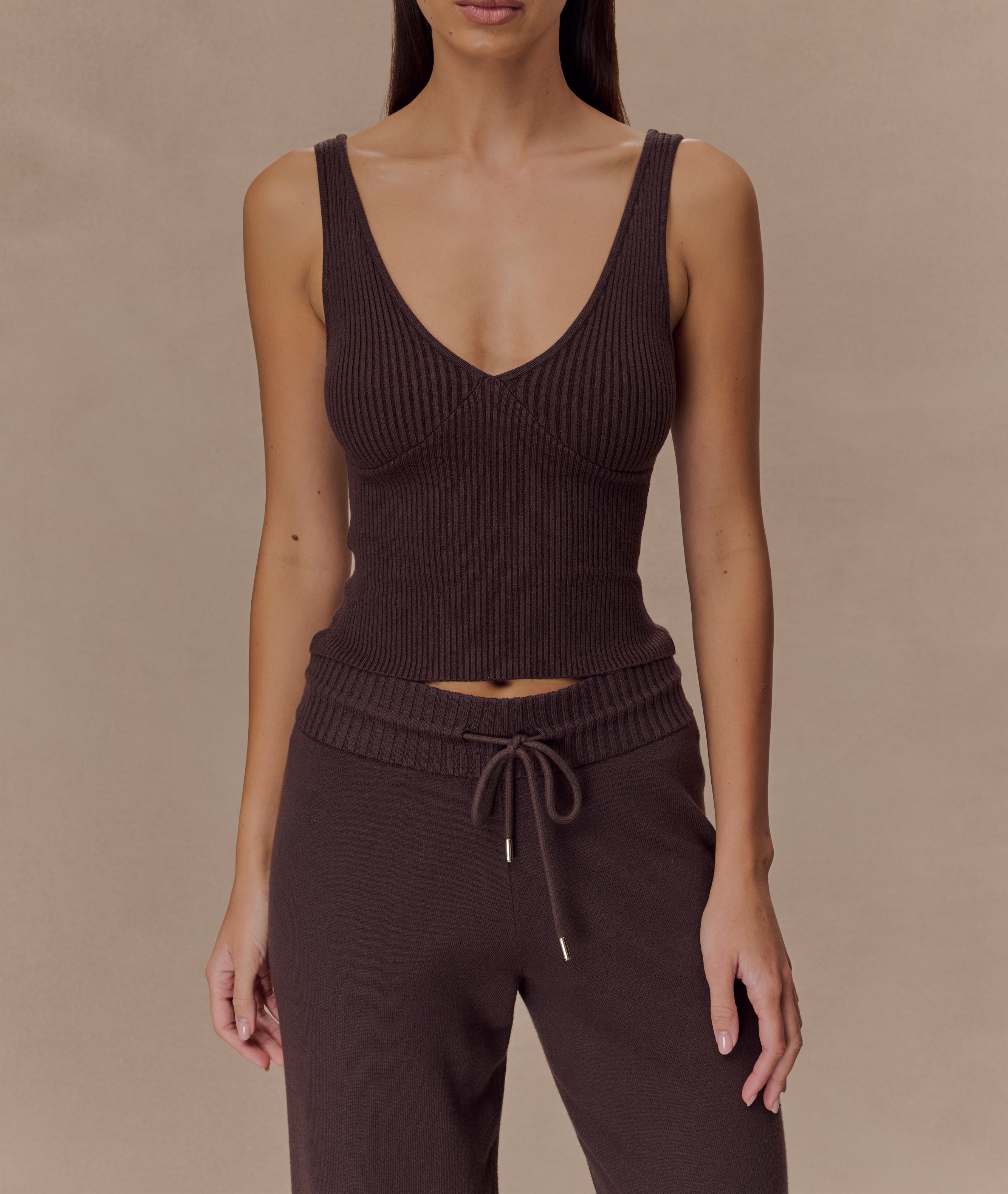 Chocolate Ribbed Knit Cami Top