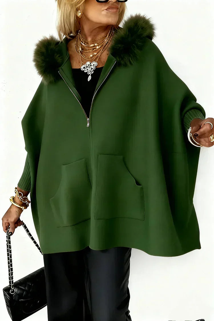 Women's jacket with fur collar in a solid color for a casual look