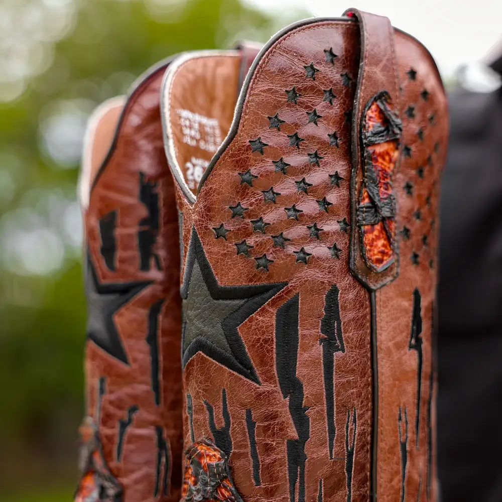 JUMBO Cognac Pirarucu Leather Boots - Square Toe