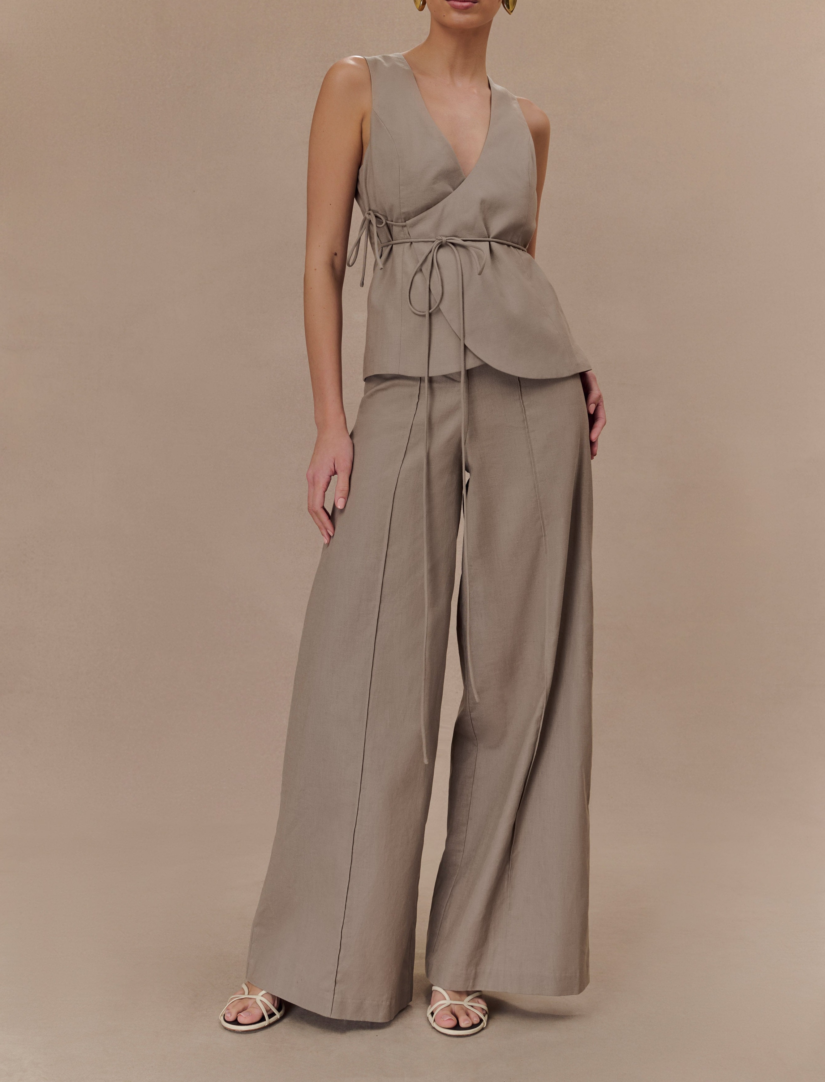 Pebble Linen Sleeveless Wrap Top