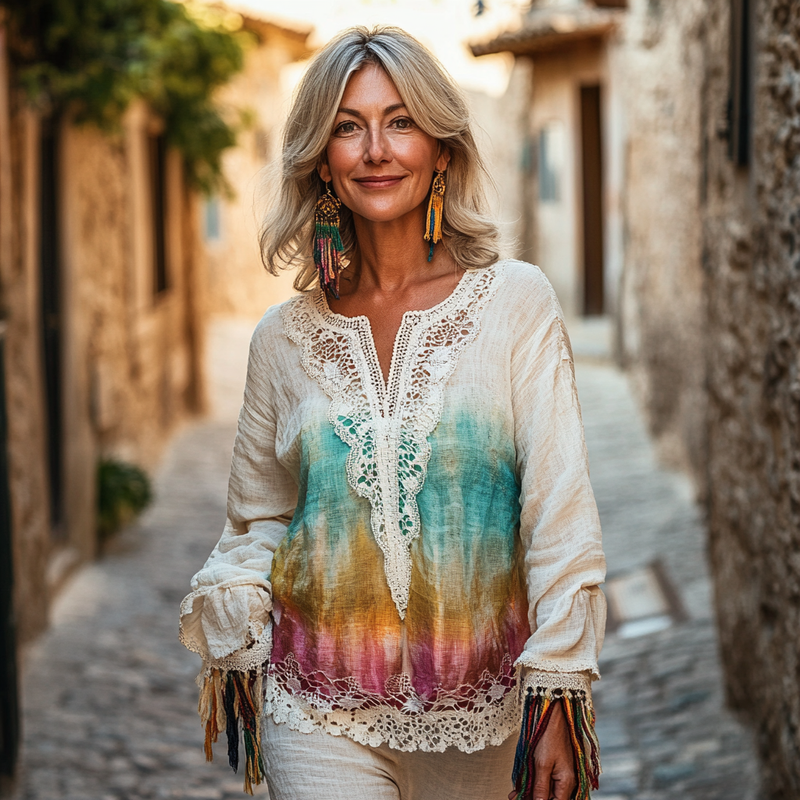 Women's Elegant Linen Long Sleeve Top 97b3