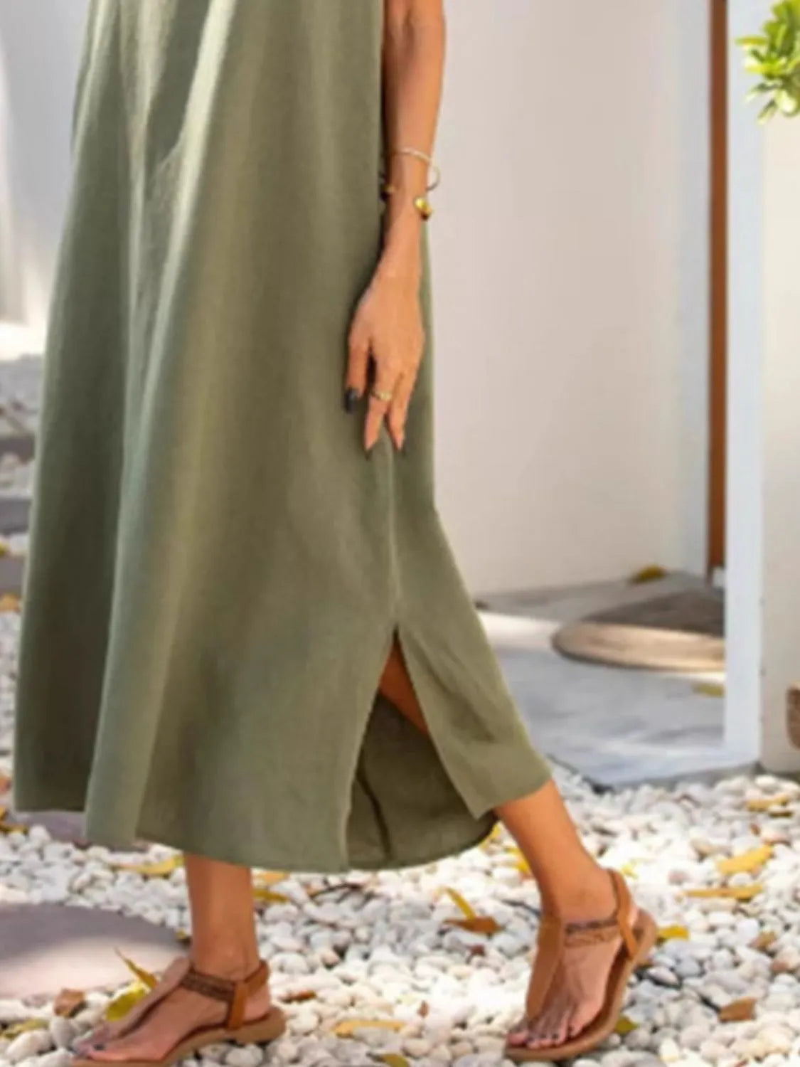 Full Size Side Slit Sleeveless Midi Dress Plus Size