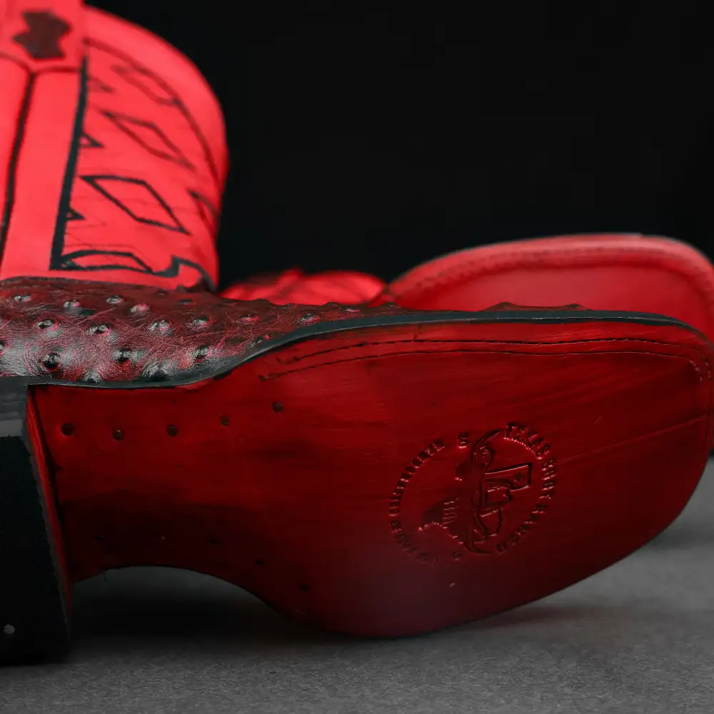 Black Cherry Ostrich Leather Boots - Square Toe