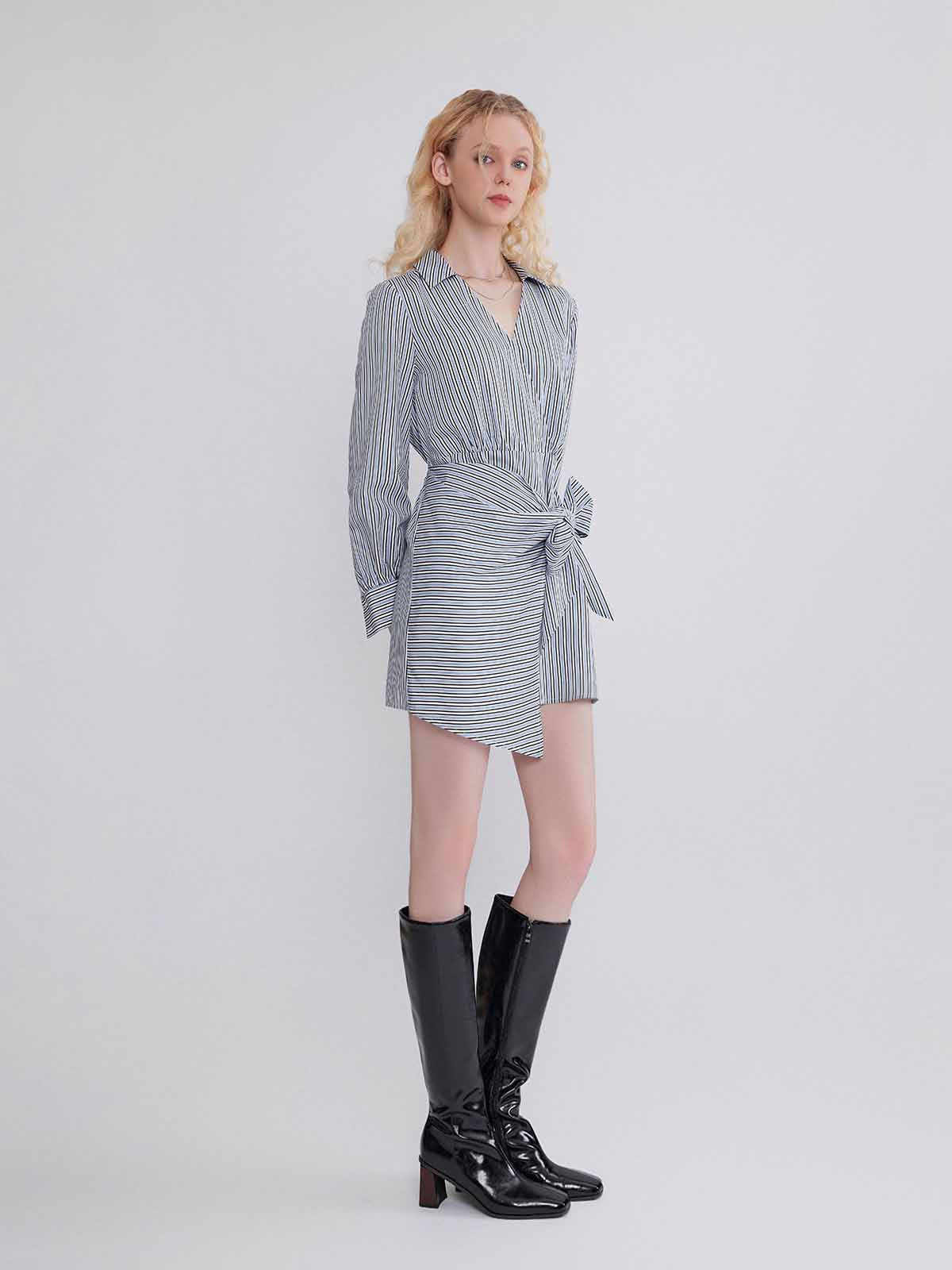 ASOBIO Long-Sleeve Asymmetrical Wrap Shirt Dress