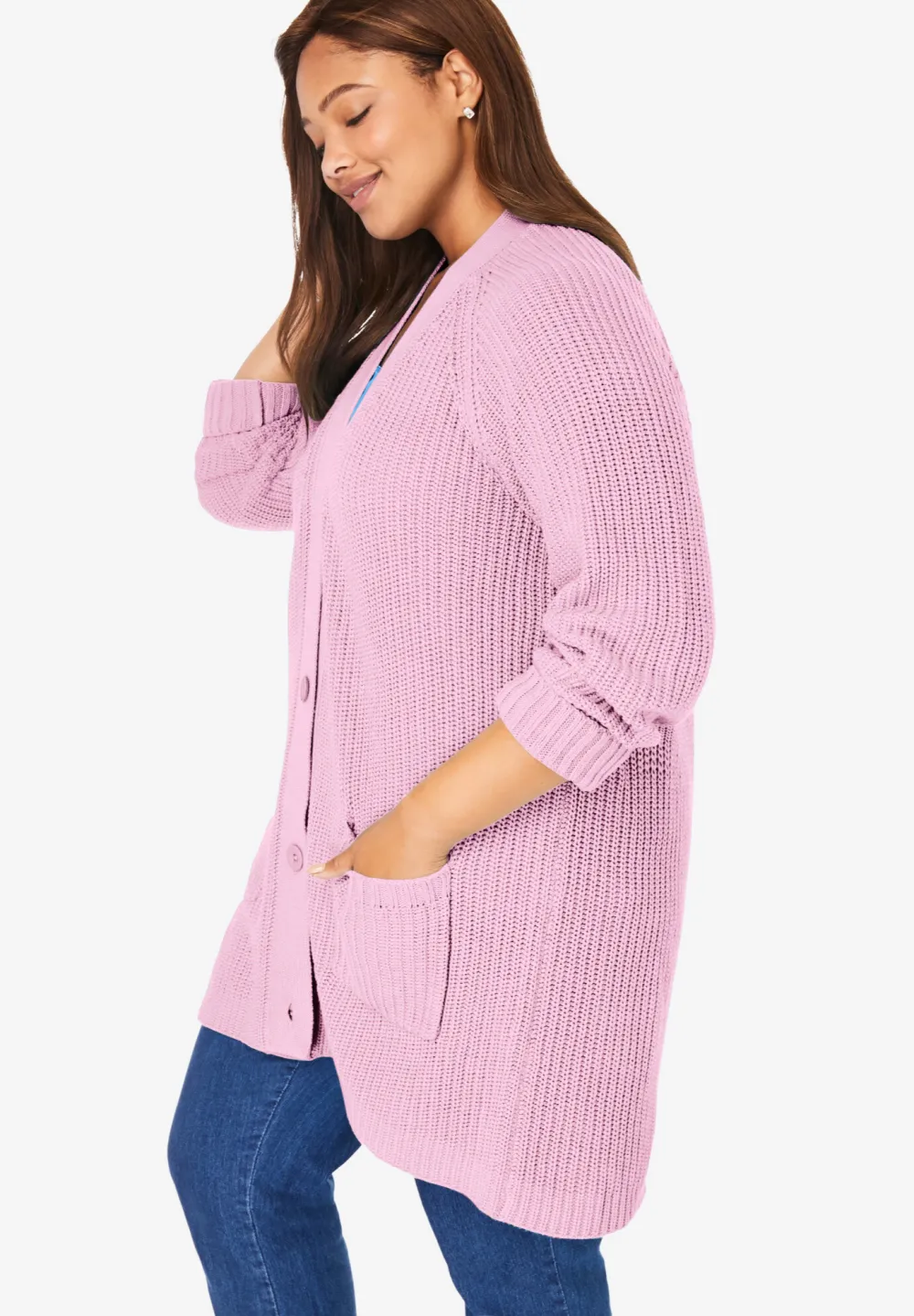 Button-Front Shaker Cardigan