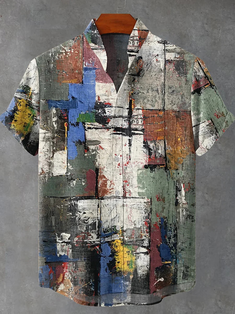 Abstract Art Colorful Oil Painting Color Block Decoration Pattern Casual Shirt