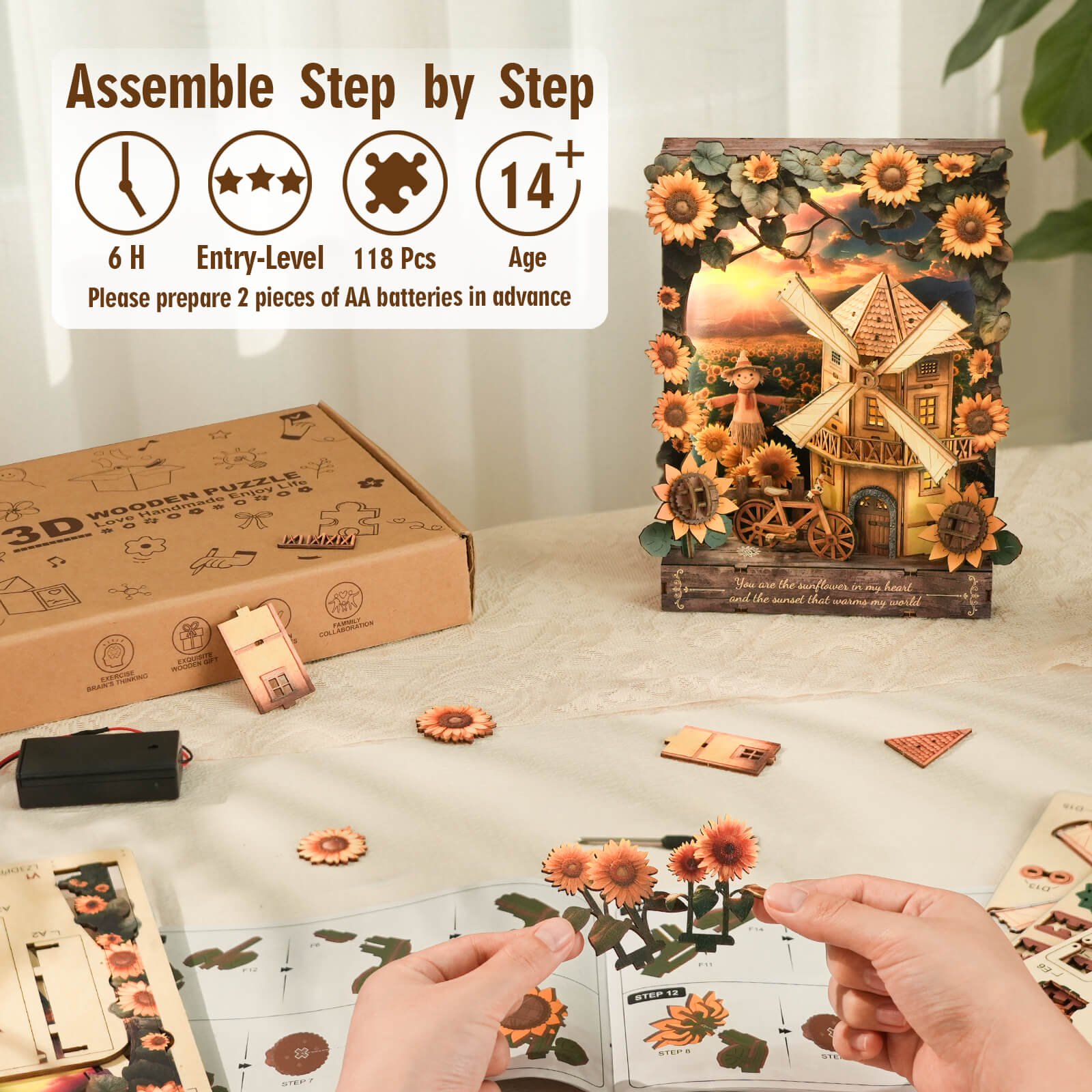 Sunlit Fieldscape – DIY Wooden Painting, 3D Puzzle Craft Kit