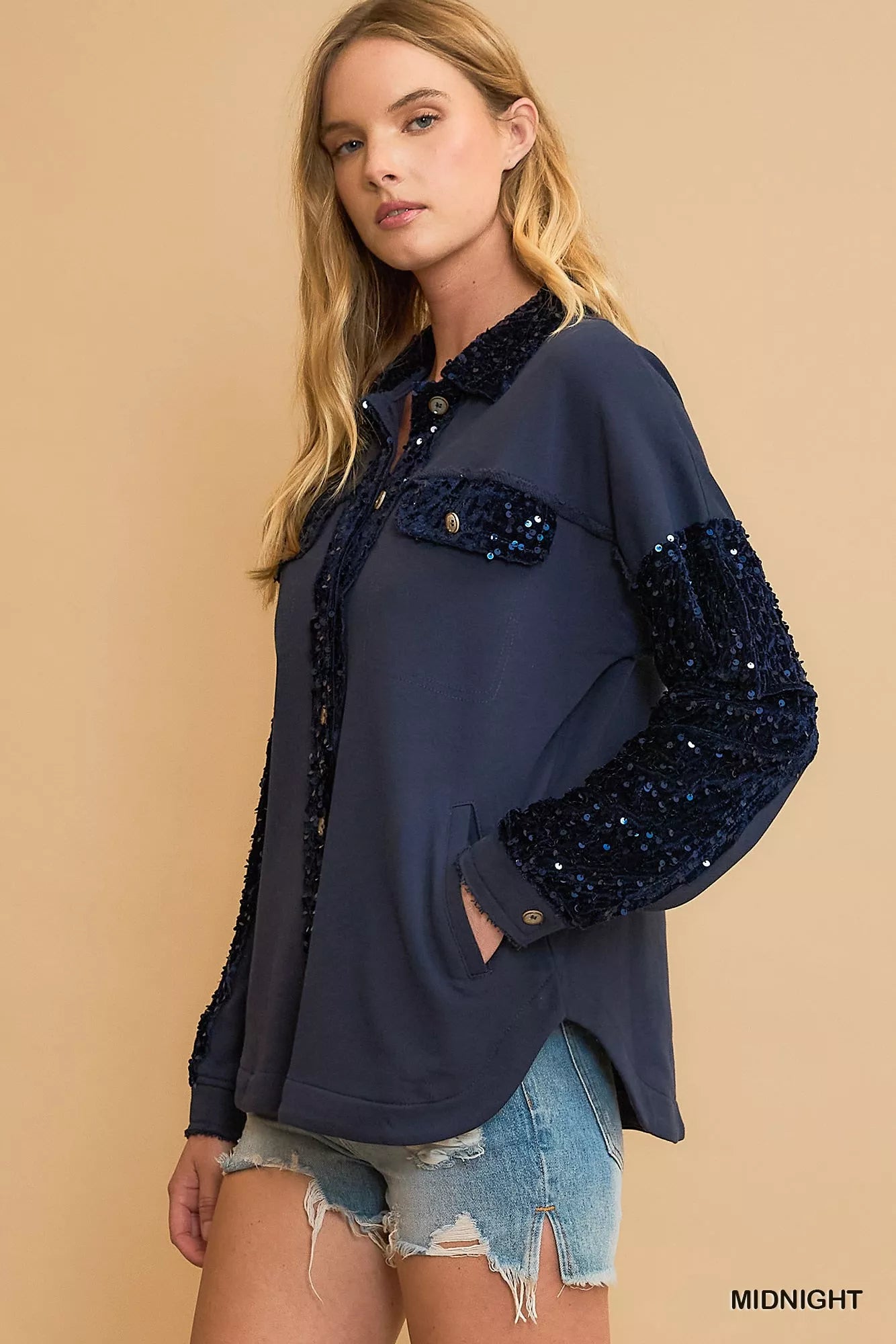 Umgee Sequined French Terry Jacket