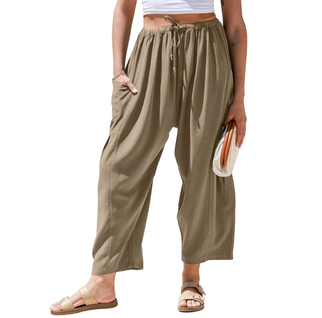 TARSE Women’s Breathable Linen Pants – Wide Leg, Loose Fit, with Pockets – Perfect for Summer, Travel, and Relaxed Looks