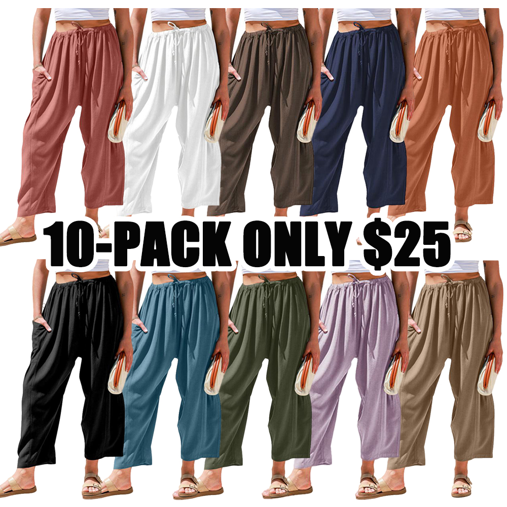 Women’s Breathable Linen Pants – Wide Leg Loose Fit with Pockets – Plus Size Friendly Summer Trousers for Travel & Daily Comfort (Sizes S–5XL)