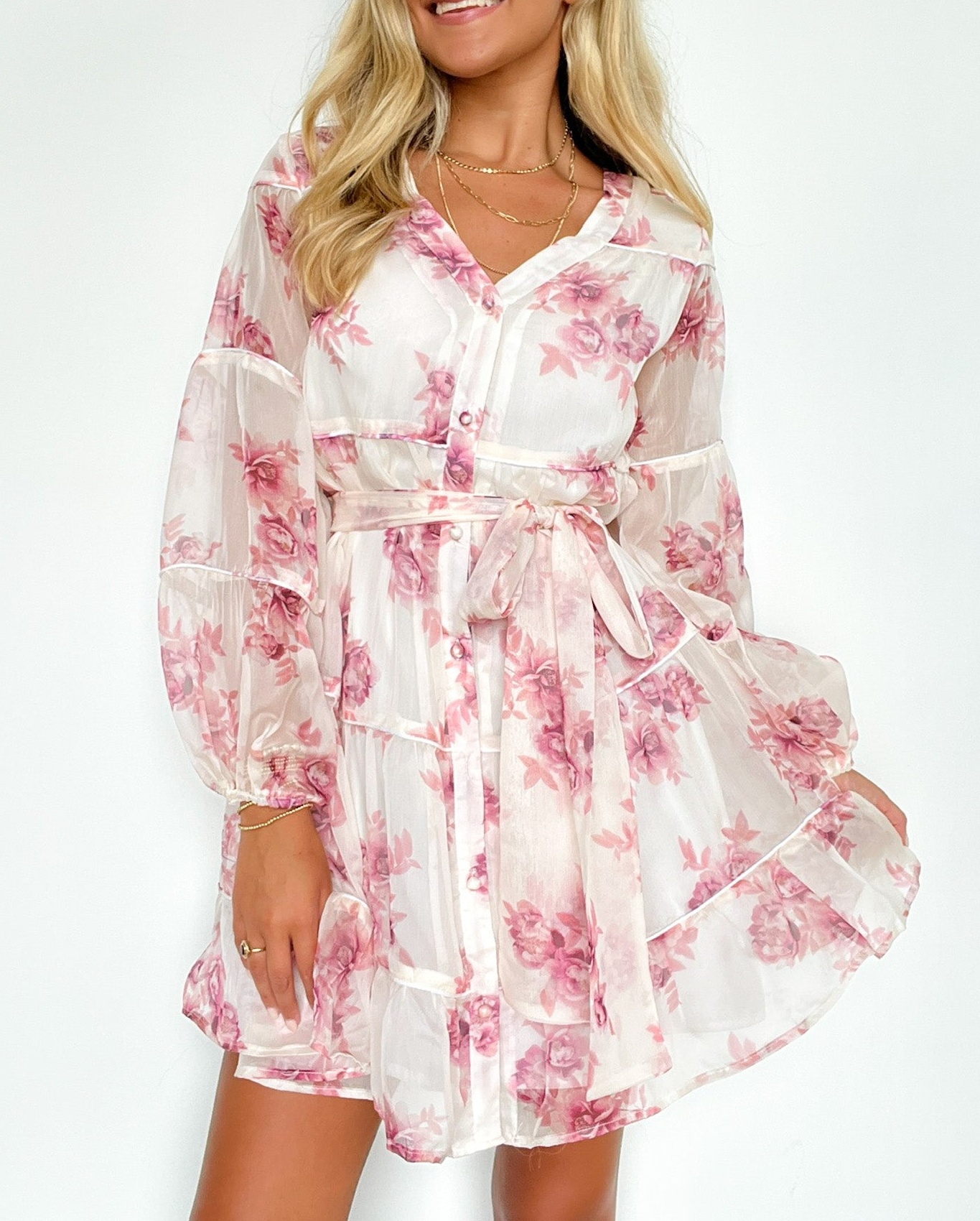 Long Sleeve Floral Button Up Dress