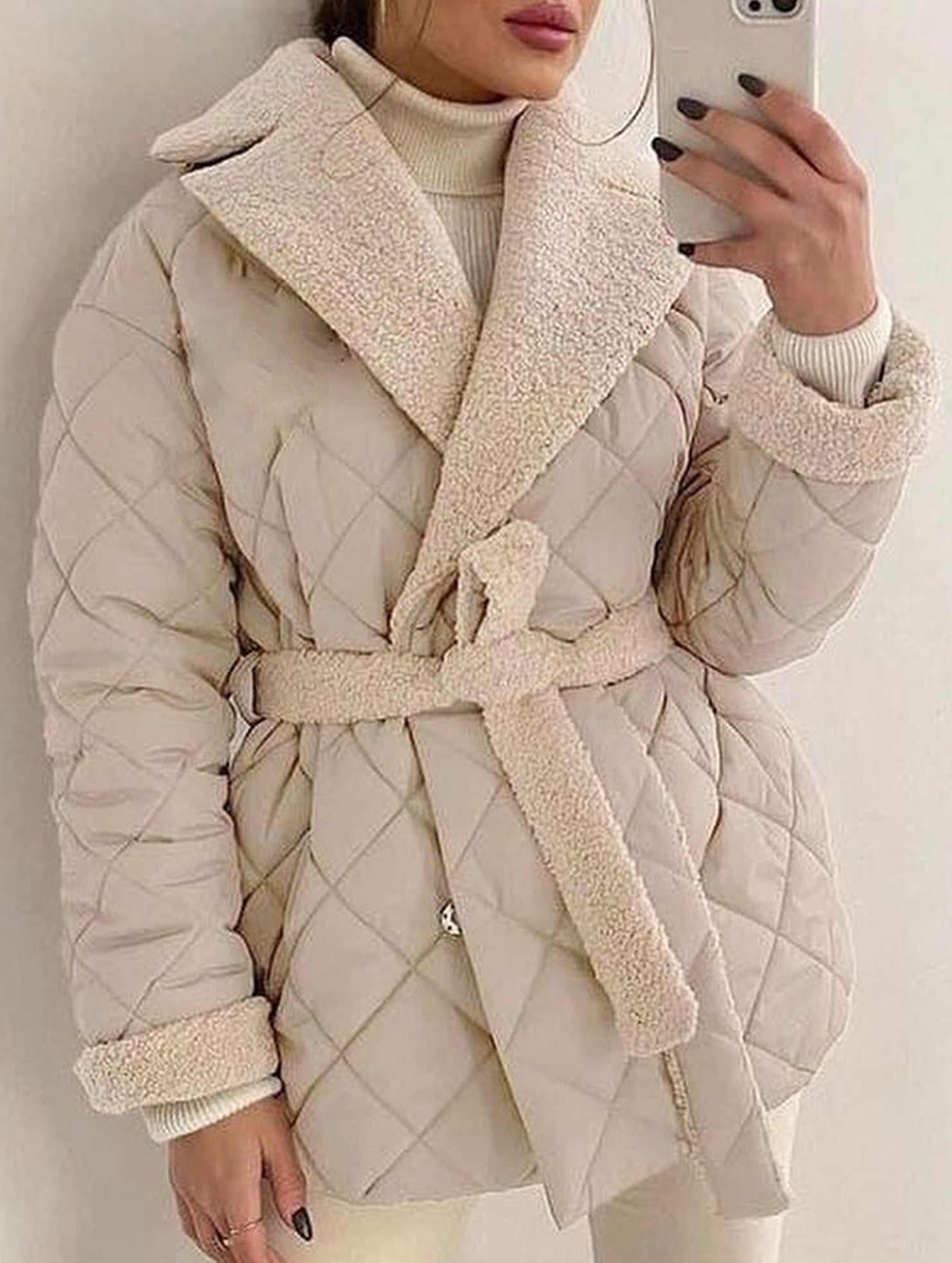 Versatile lapel short belted coat