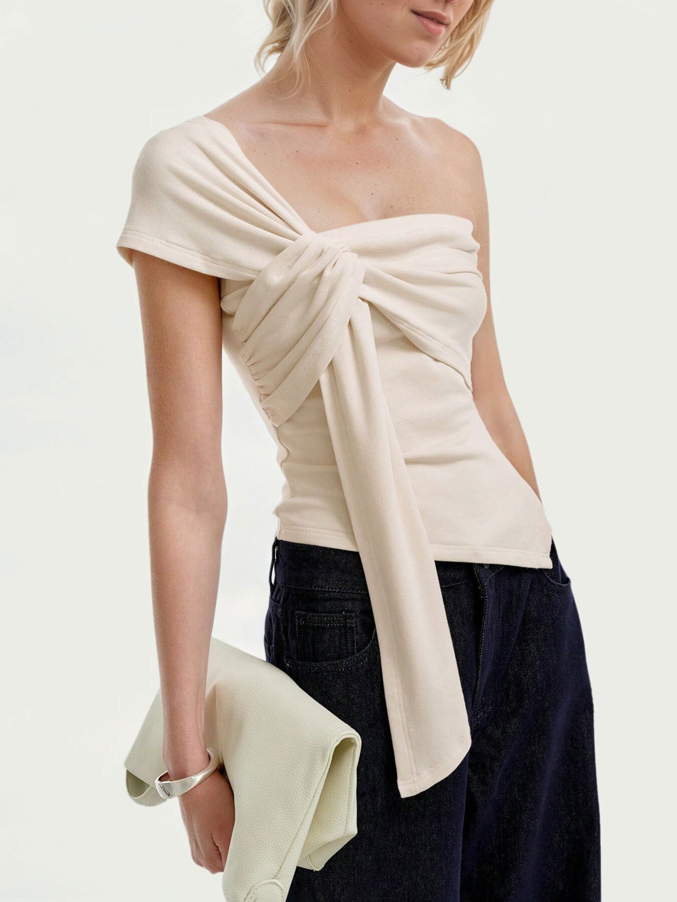 One-Shoulder Knot Detail T-Shirt