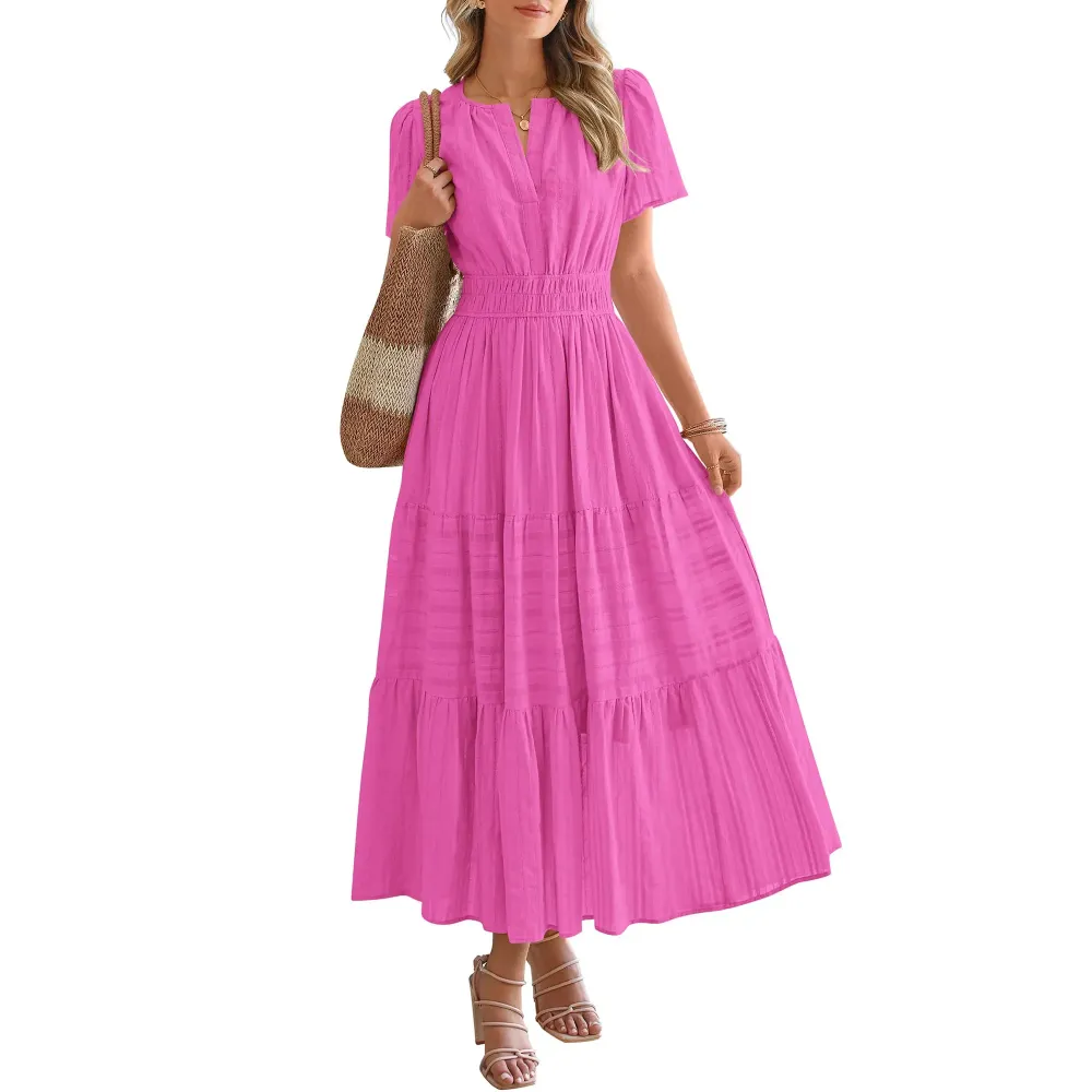 Women’s Summer V-Neck Boho Maxi Dress with Pockets