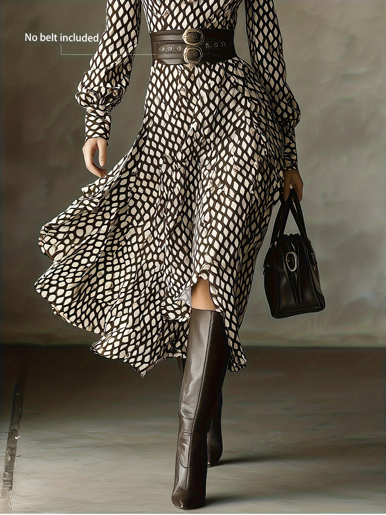 Printed Long Sleeve Midi Dress