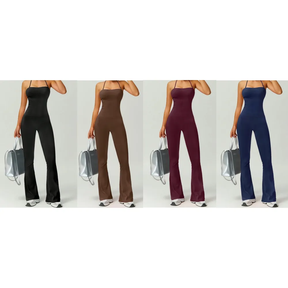 Women's Halter Neck Bodycon Flared Leg Jumpsuit