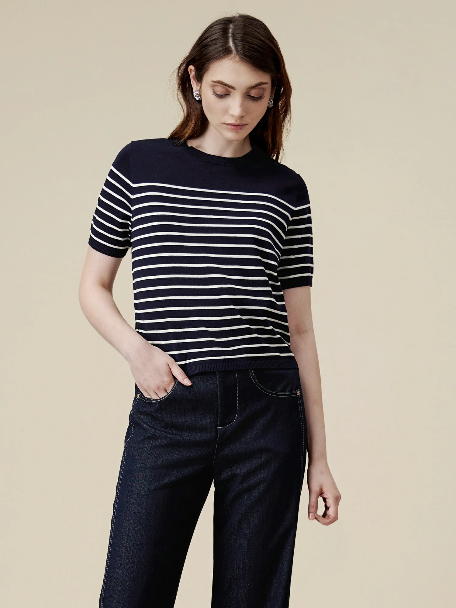 Lyocell Striped Patchwork Sweater Top