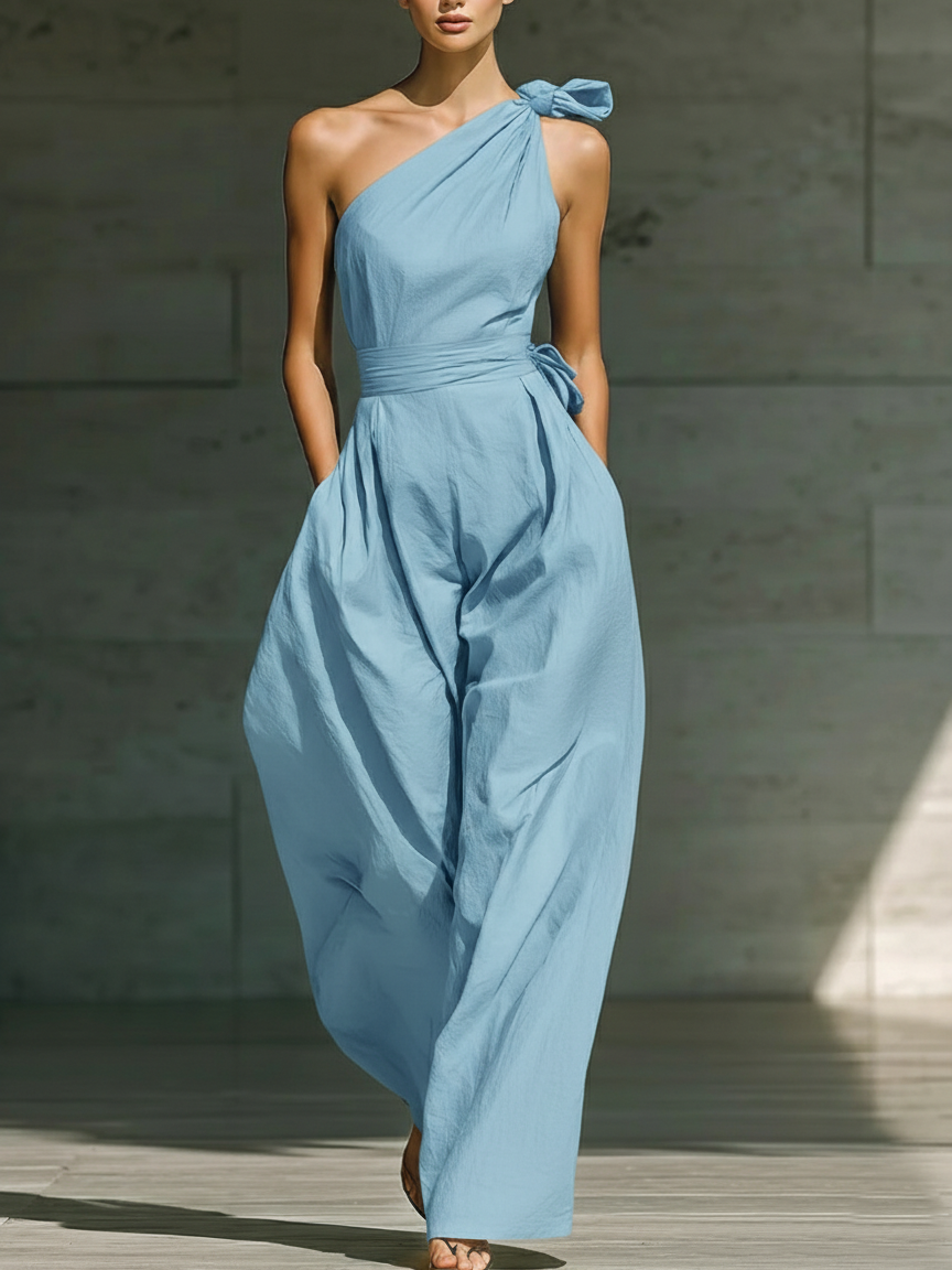 Elegant Off-the-shoulder Loose Linen Jumpsuit