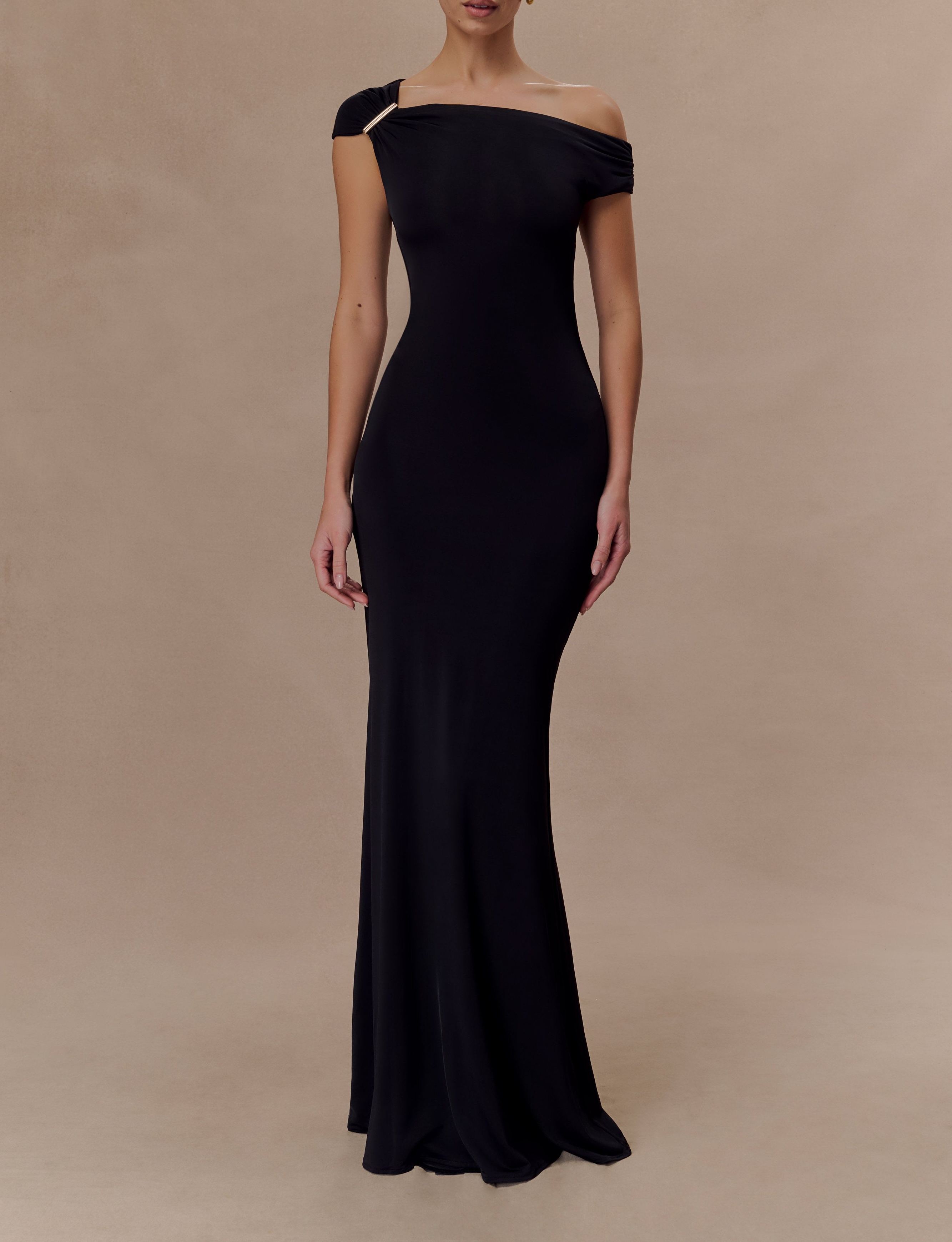 Black Slinky Maxi Dress With Hardware