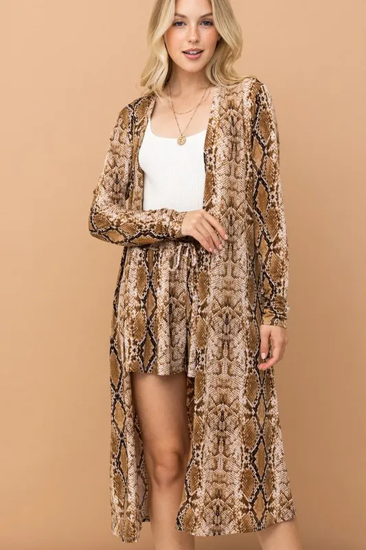 Animal Print Kimono and Shorts Set