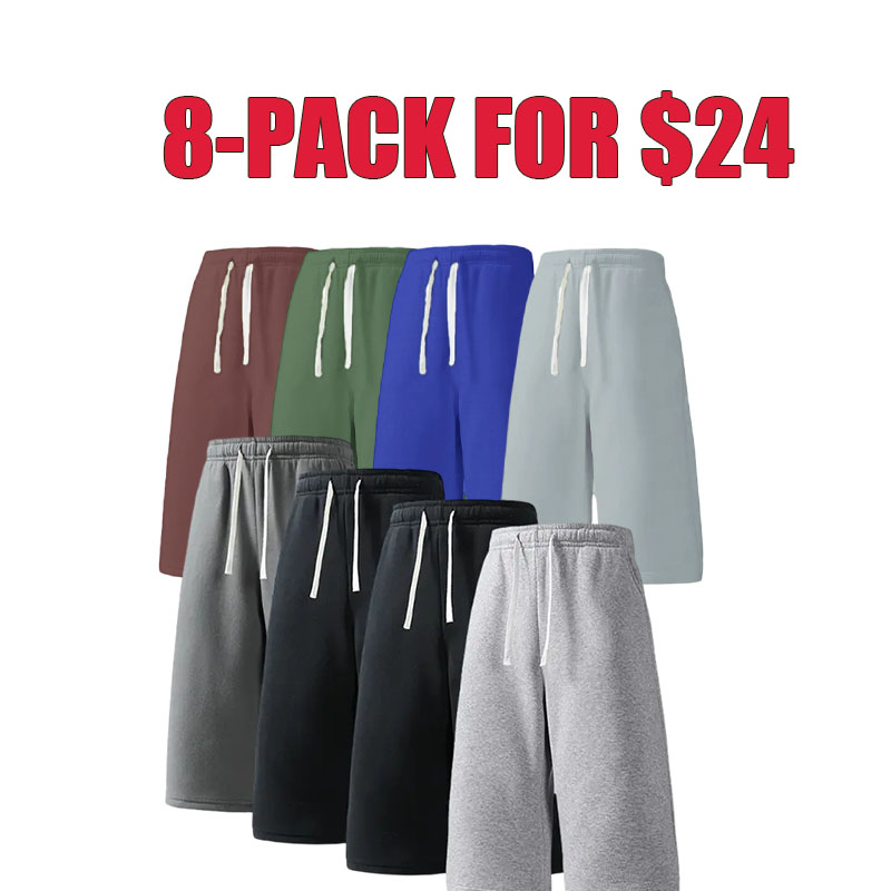 Men’s 3/4 Length Athletic Sweatpants – Loose Fit Drawstring Shorts (4-Pack /8Pack Value Set)