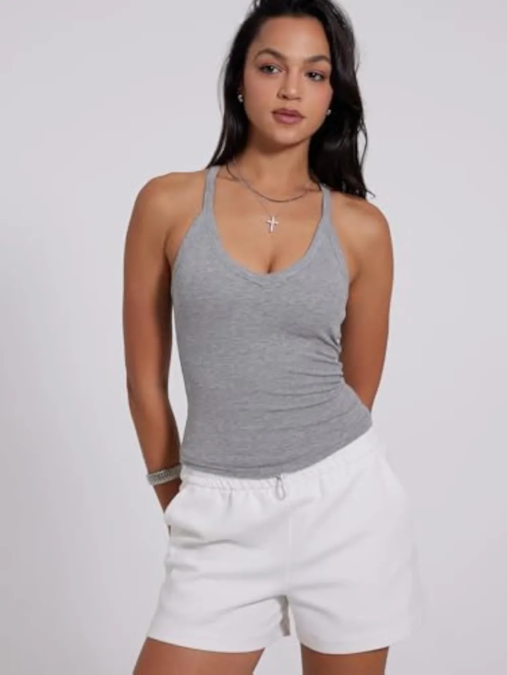 V Neck Racer Back Tank Top
