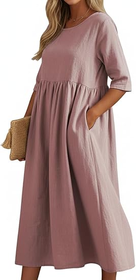 Breezy Cotton-Linen Pocket Dress for Women