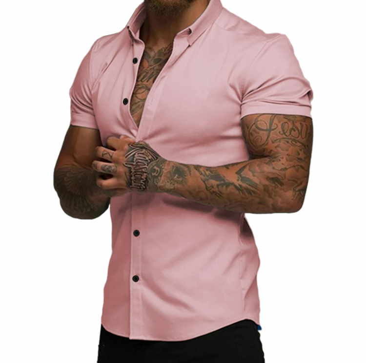 Men's Muscle Fit Short Sleeve Dress Shirt – Wrinkle-Free Casual Button Down Shirt